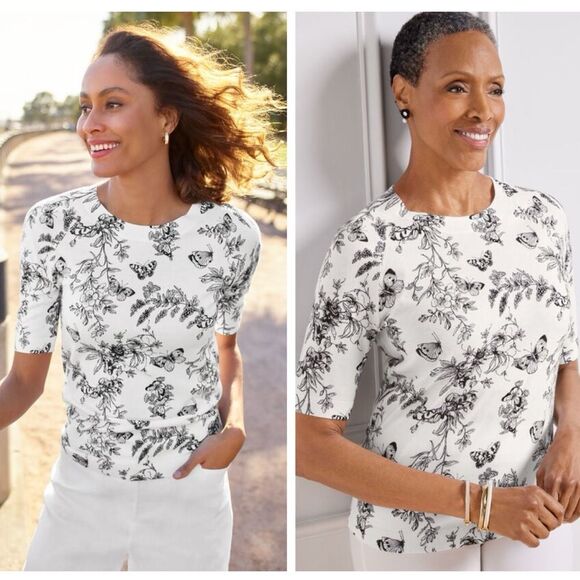 TALBOTS Elbow Sleeve Pullover Butterfly Toile Size 1X - Picture 1 of 12